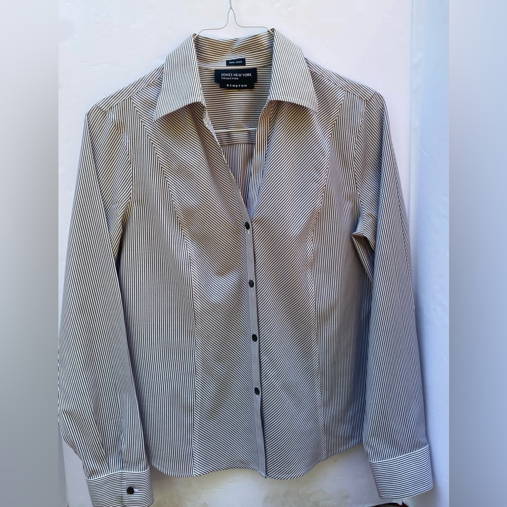 Preppy Jones New York Stripped Button-Down SHIRT no-iron Size 12